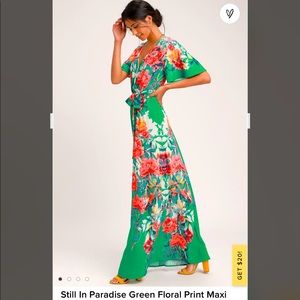 Lulus Still in Paradise Green Floral Maxi Dress NWT sz S